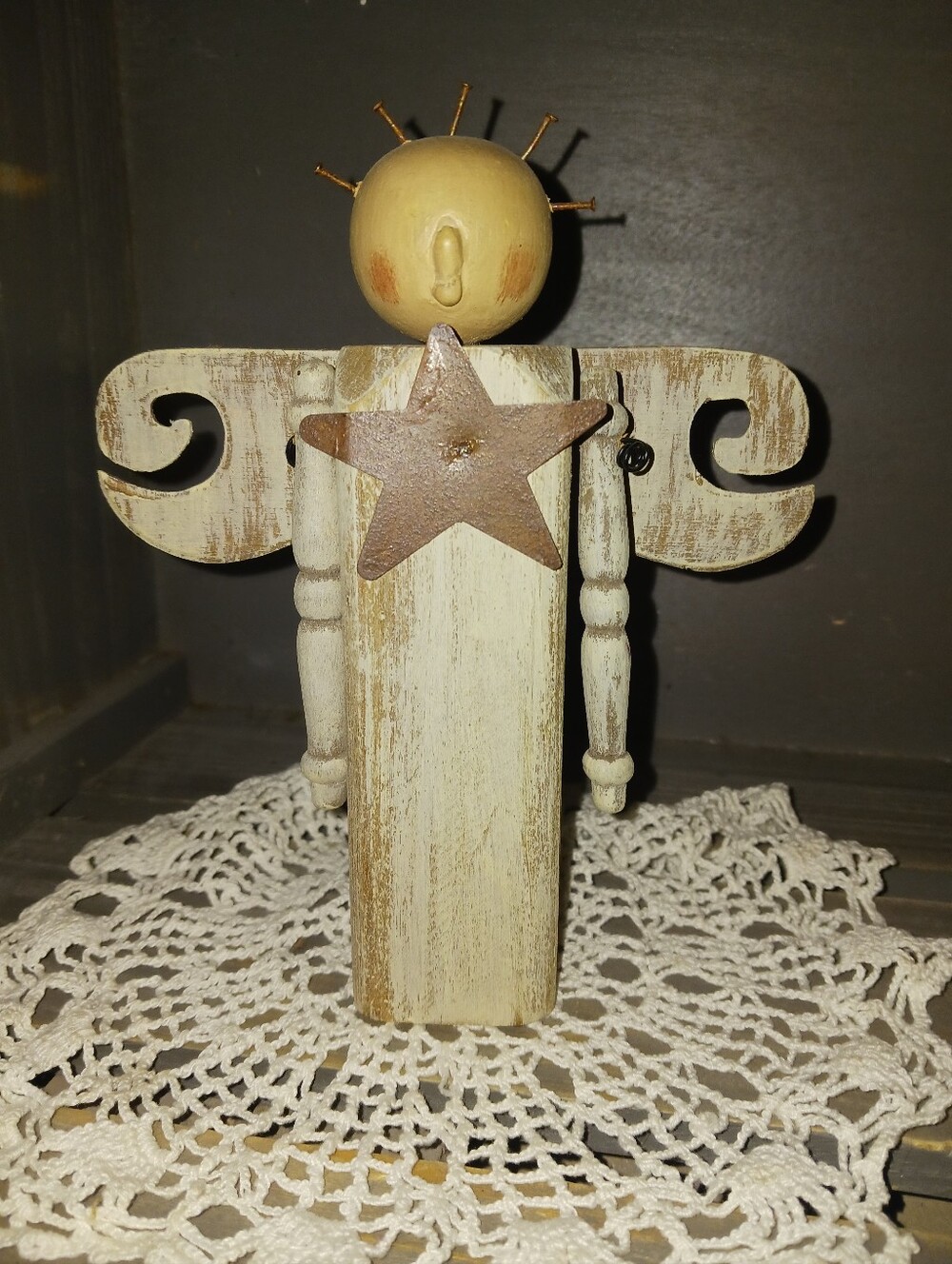 Rustic Primitive Wooden Angel Decor with Star